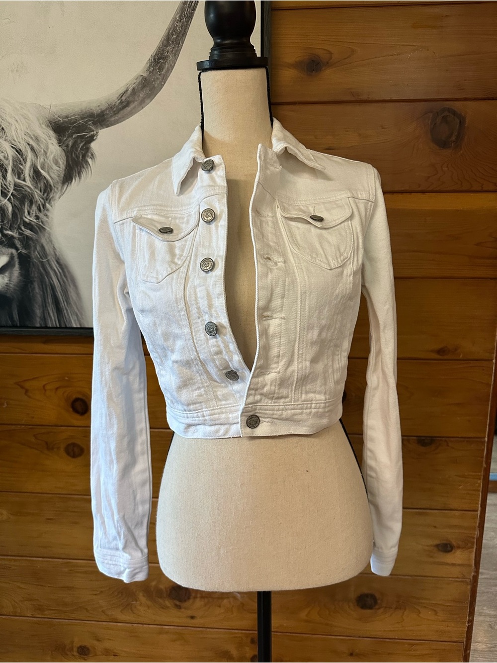 American Rag Cropped White Denim Jacket